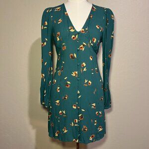 Billabong Teal Floral Long Sleeve Mini Dress